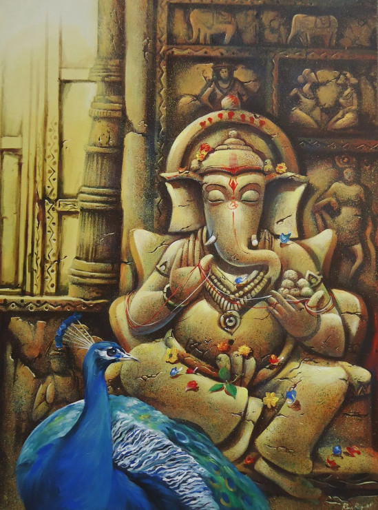 GANAPATI (ART-15797-103519) - Handpainted Art Painting - 36in X 48in