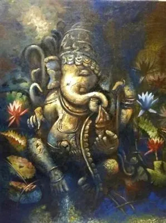 GANAPATI (ART-15797-103489) - Handpainted Art Painting - 30in X 36in