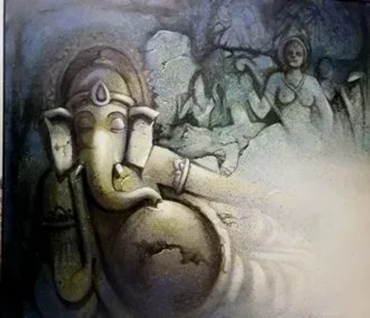 GANAPATI (ART-15797-103494) - Handpainted Art Painting - 48in X 42in