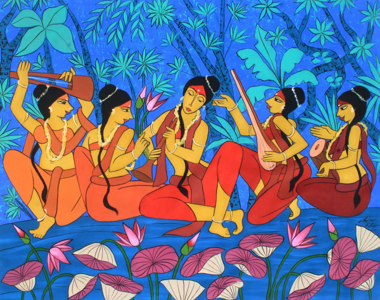 Musical Night (ART-3324-103697) - Handpainted Art Painting - 44in X 35in