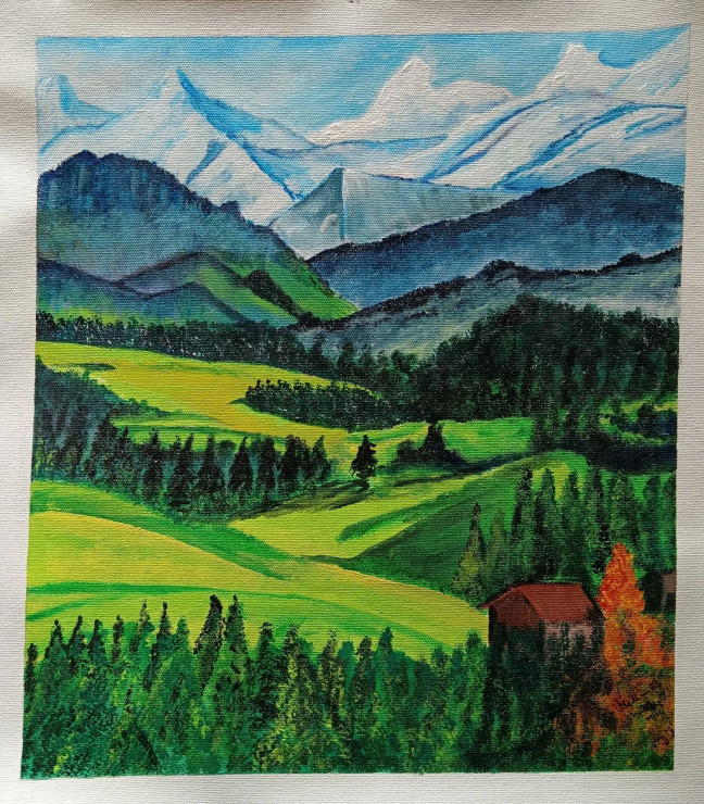 Valley In Himalayas (ART-8077-103711) - Handpainted Art Painting - 16in X 20in