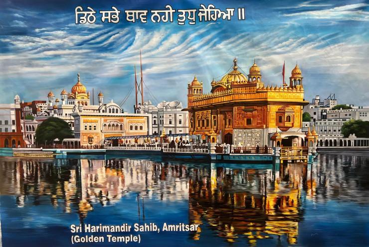 Golden Temple Painting (ART-6706-103758) - Handpainted Art Painting - 108in X 72in