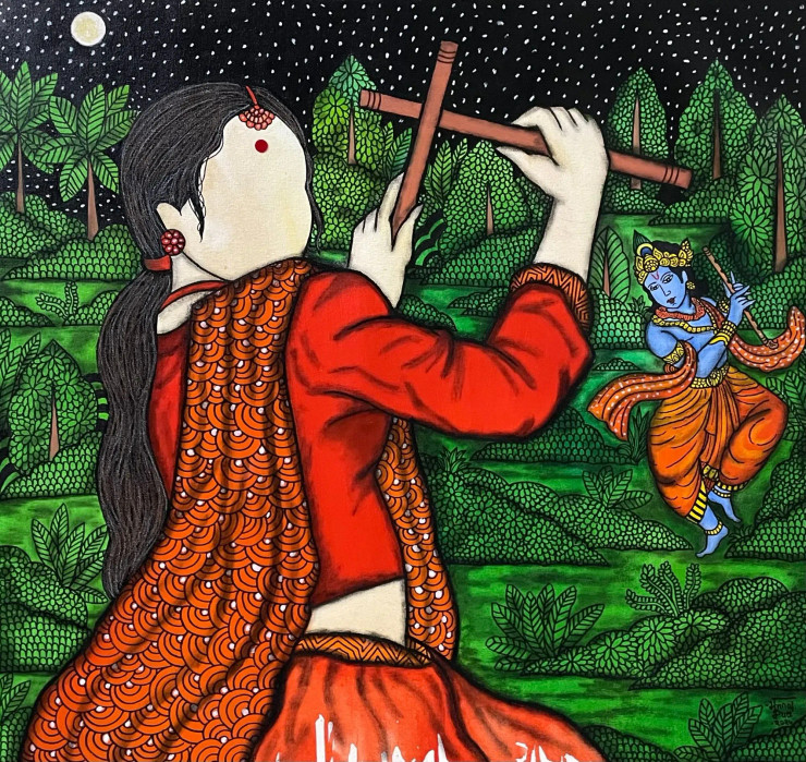 Poornima Raas (ART-7129-103748) - Handpainted Art Painting - 30in X 32in