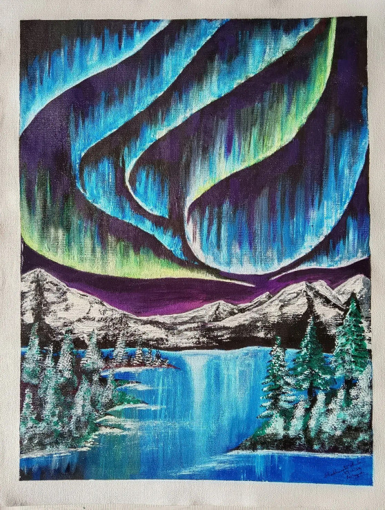 Northern Lights (ART-8077-103747) - Handpainted Art Painting - 16in X 21in