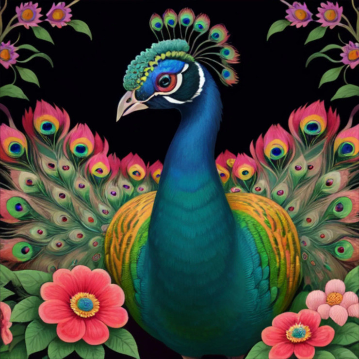Peacock154 (PRT-9087-103807) - Canvas Art Print - 24in X 24in