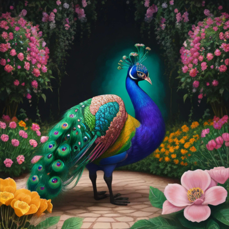 Peacock150 (PRT-9087-103803) - Canvas Art Print - 24in X 24in