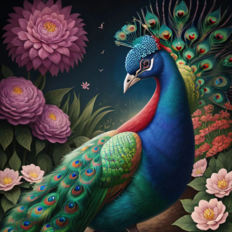 Peacock140 (PRT-9087-103793) - Canvas Art Print - 24in X 24in