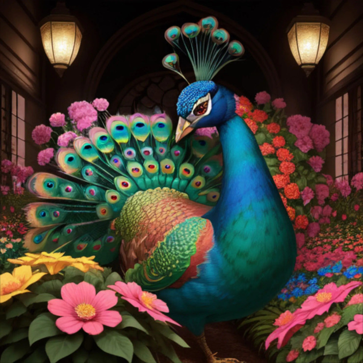 Peacock144 (PRT-9087-103797) - Canvas Art Print - 24in X 24in