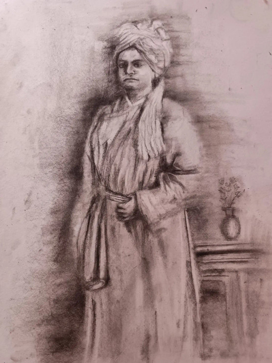 Swami Vivekananda Charcoal Art (ART-15818-103817) - Handpainted Art Painting - 22in X 28in