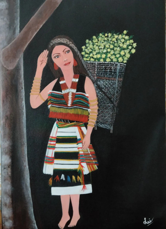 Beautiful Tribal Lady (ART-8626-103815) - Handpainted Art Painting - 14in X 20in