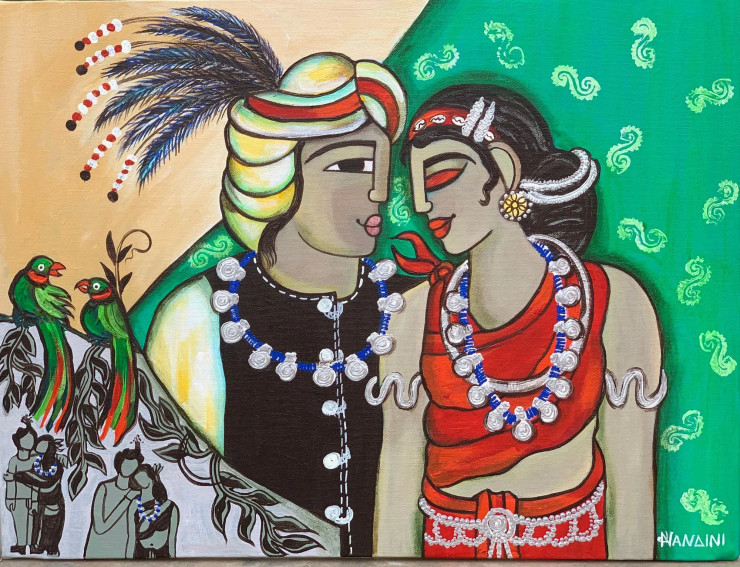 Trible Couple (ART-5103-103857) - Handpainted Art Painting - 24in X 18in