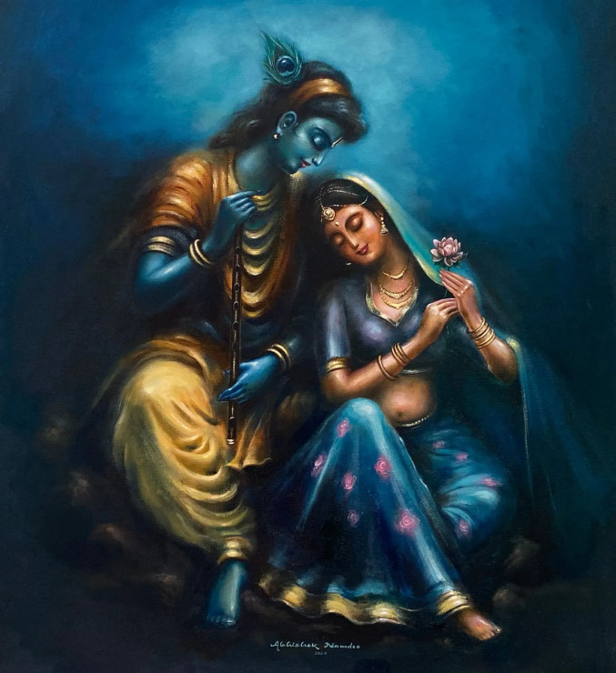 Radhakrishna (ART-3512-103894) - Handpainted Art Painting - 24in X 28in