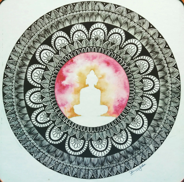Buddha (ART-9054-103869) - Handpainted Art Painting - 16in X 16in