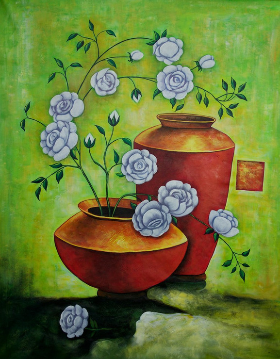 Ensemble 3 - 24in X 36in,RAJEAR18_2436,Acrylic Colors,Pottery,Vase,Beautiful Flower in Vase  - Buy Paintings online in India