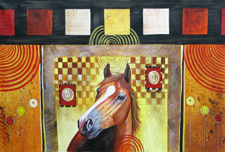 Strength and Valor 09 - 36in X 24in,RAJEAR30_3624,Acrylic Colors,Horse,Horses,Race,Speed  - Buy Paintings online in India