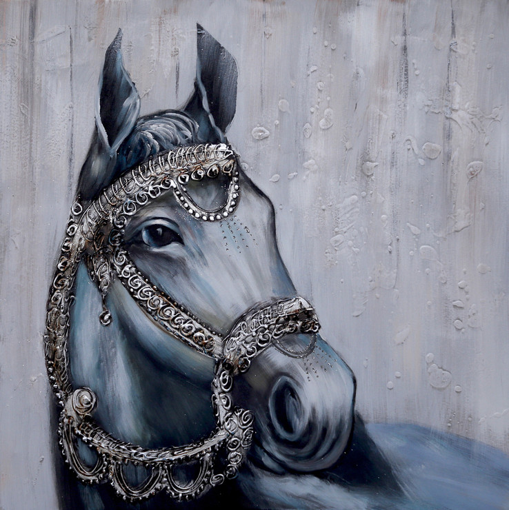 Horse (ART_5777_33633) - Framed Handmade Painting - 34in X 34in (Framed)