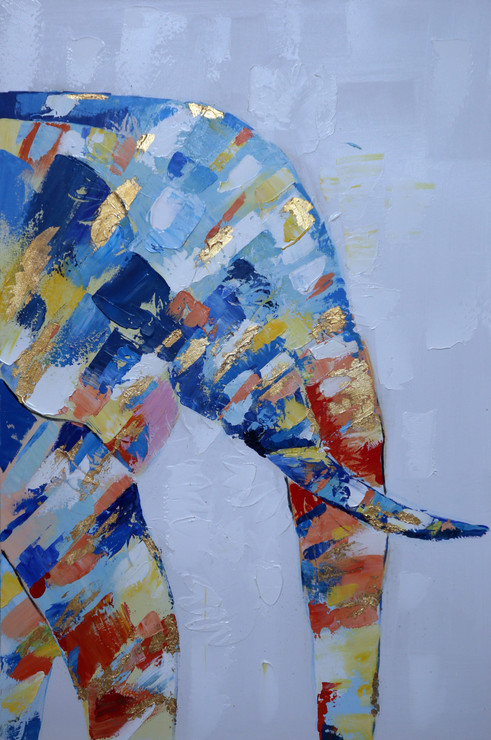 Coloured Elephant. (ART_5777_33634) - Framed Handmade Painting - 24in X 36in