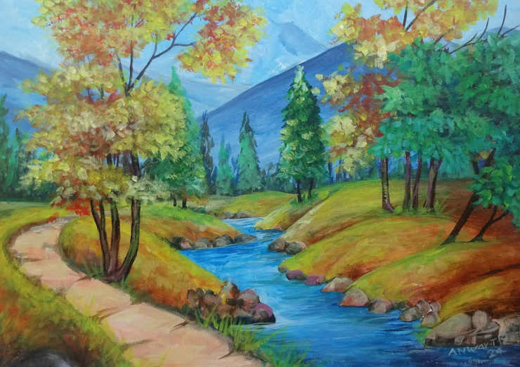 Orang Scenery (ART-15898-104029) - Handpainted Art Painting - 20in X 14in