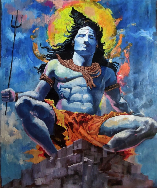 Shiva (ART-7901-104054) - Handpainted Art Painting - 19in X 22in