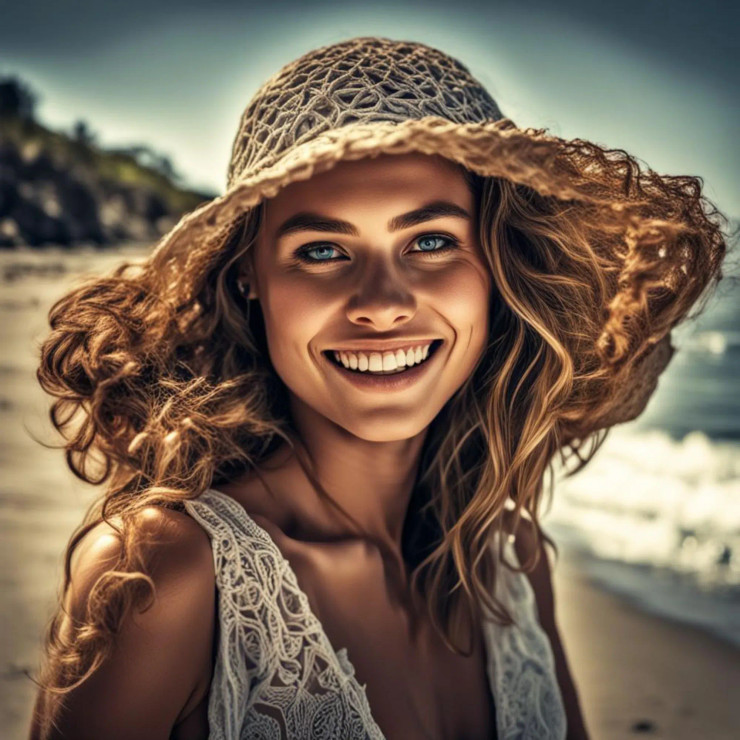 A Smiling Woman (PRT-15676-104132) - Canvas Art Print - 18in X 18in
