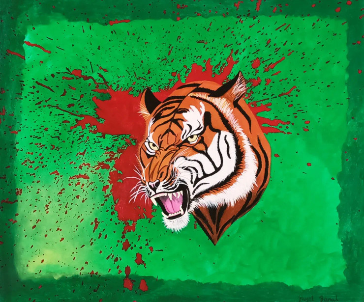 Furious Tiger (ART-15598-104126) - Handpainted Art Painting - 21in X 18in