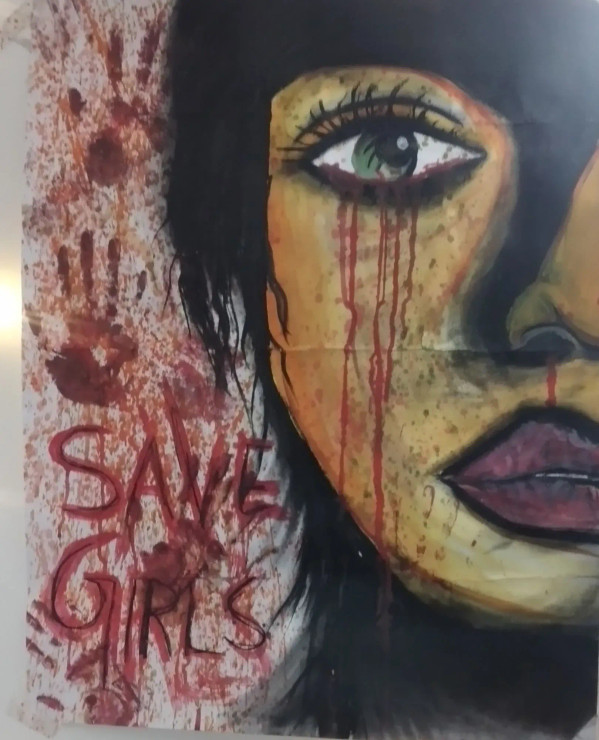 Save Girls (ART-15914-104174) - Handpainted Art Painting - 10in X 10in