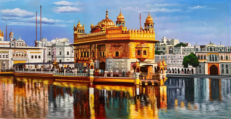Golden Temple Painting (ART-6706-104184) - Handpainted Art Painting - 52in X 26in