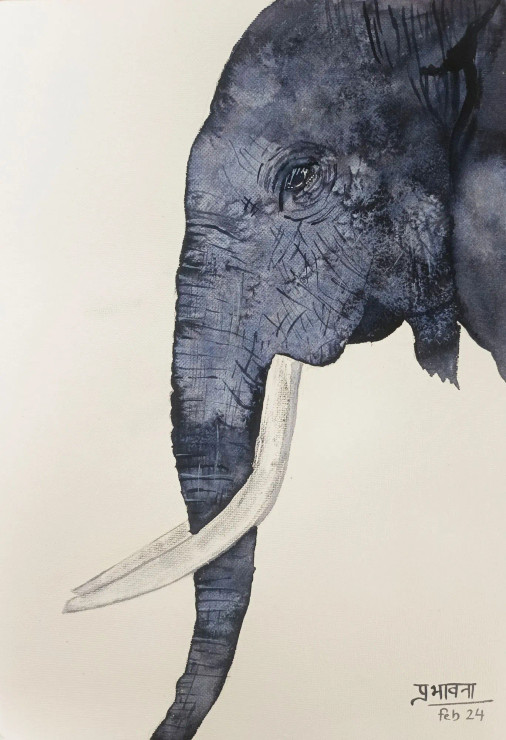 Elephants In Monochromatic (ART-8183-104205) - Handpainted Art Painting - 10in X 14in