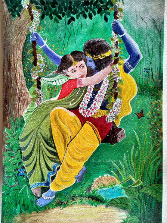 Radha Krishna Painting (ART-15881-104267) - Handpainted Art Painting - 20in X 29in