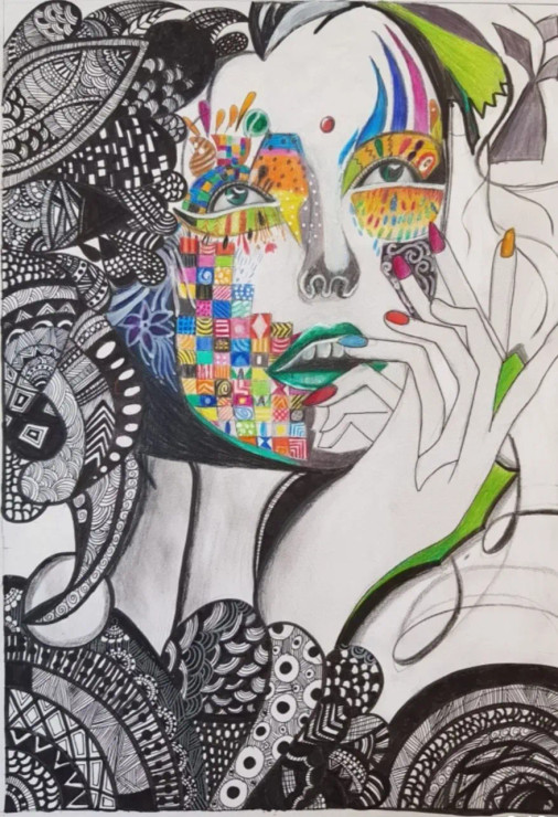 Mandala Art Modern Women (ART-15942-104237) - Handpainted Art Painting - 9in X 13in