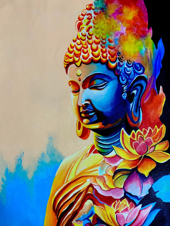 Colourful Buddha (PRT-15908-104310) - Canvas Art Print - 18in X 24in