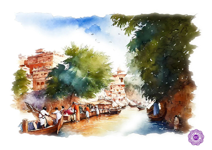 Varanasi Ganga Ghat 006 (PRT-8836-104397) - Canvas Art Print - 30in X 21in