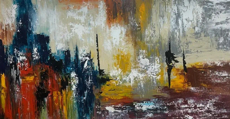 Abstract Art Acrylic On Canvas (ART-16014-104416) - Handpainted Art Painting - 48in X 24in