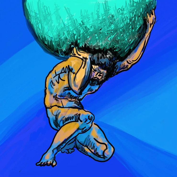 Hercules Hold Earth Burden Of Existence (ART-3053-104460) - Handpainted Art Painting - 24in X 24in