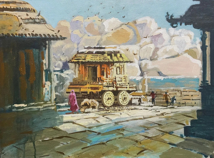 Hampi Stone Chariot (PRT-7153-104493) - Canvas Art Print - 18in X 13in