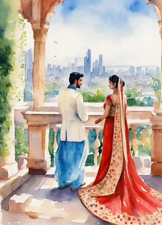 Indian Couple 2 (PRT-8991-104579) - Canvas Art Print - 43in X 60in