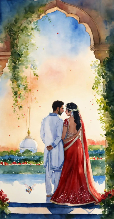 Indian Couple 14 (PRT-8991-104593) - Canvas Art Print - 31in X 60in