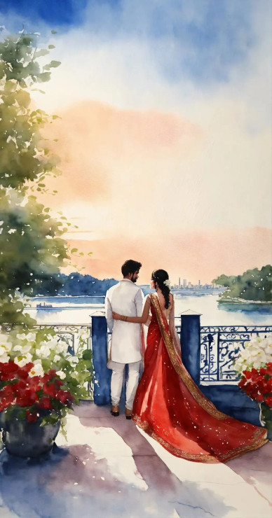 Indian Couple 15 (PRT-8991-104594) - Canvas Art Print - 31in X 60in