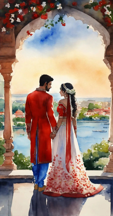 Indian Couple 11 (PRT-8991-104590) - Canvas Art Print - 31in X 60in