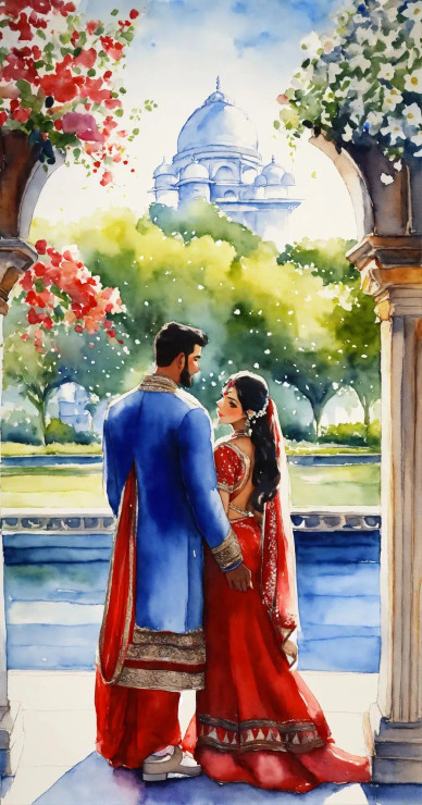 Indian Couple 16 (PRT-8991-104595) - Canvas Art Print - 31in X 60in