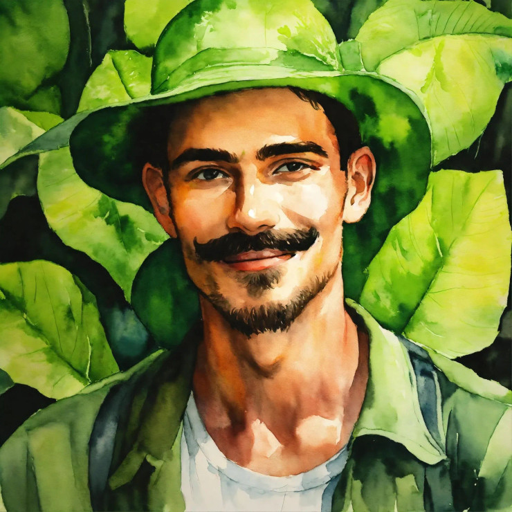 Green Hat 2 (PRT-8991-104808) - Canvas Art Print - 60in X 60in