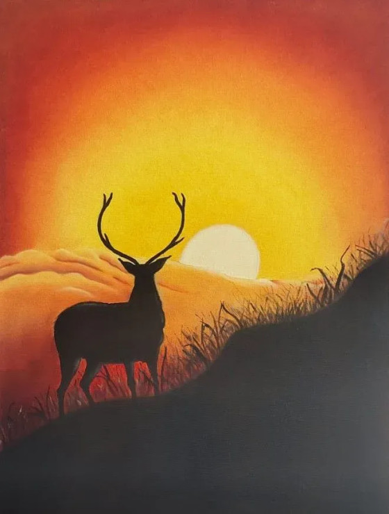 Reindeer At Sunset (PRT-16026-104844) - Canvas Art Print - 18in X 24in