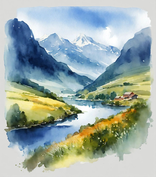Water Colour Mountain (PRT-8991-104873) - Canvas Art Print - 53in X 60in