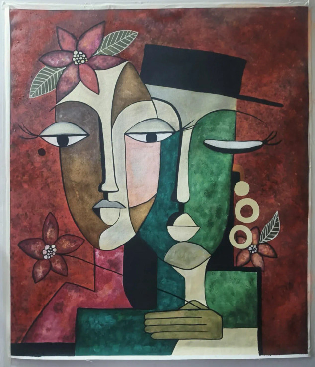 Love Couple (ART-16022-104515) - Handpainted Art Painting - 36in X 42in