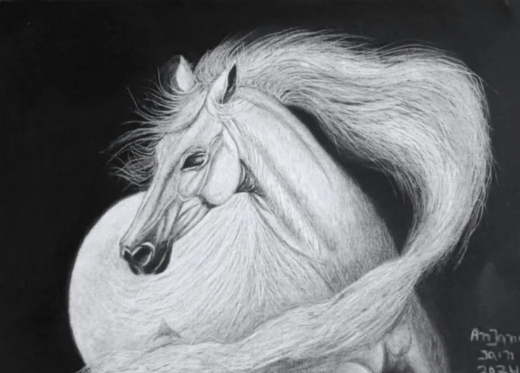 White Horse (ART-8067-104860) - Handpainted Art Painting - 11in X 8in