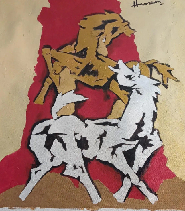 Horses Abstract Painting (ART-7699-104751) - Handpainted Art Painting - 30in X 20in