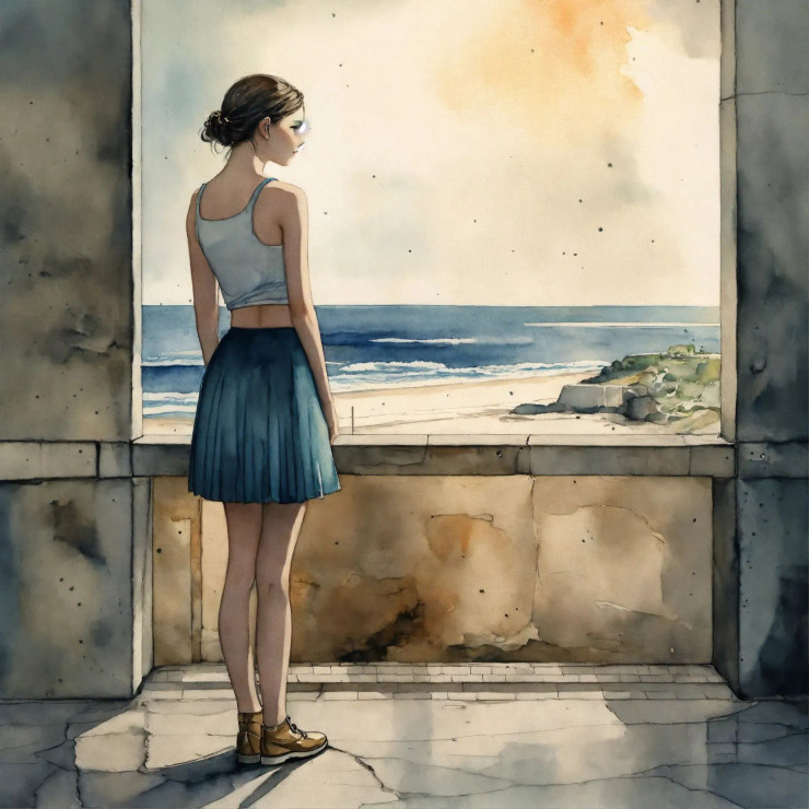 Waiting Girl 8 (PRT-8991-104933) - Canvas Art Print - 60in X 60in