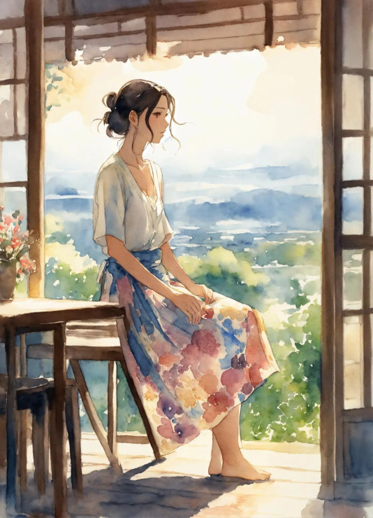 Waiting Girl (PRT-8991-104926) - Canvas Art Print - 43in X 60in