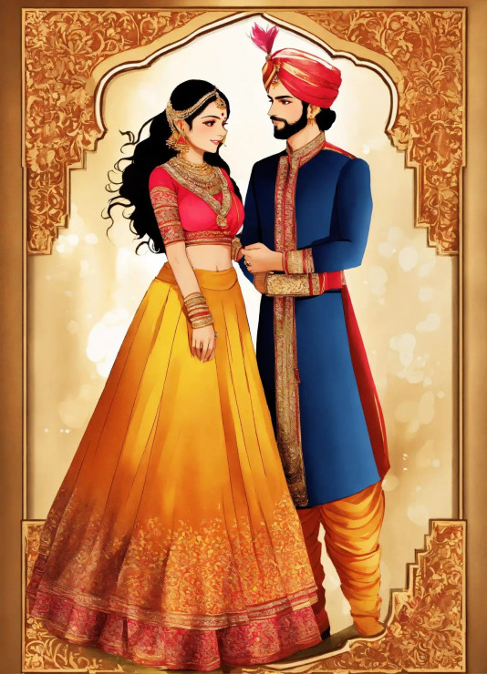 Indian Couple Card (PRT-8991-104934) - Canvas Art Print - 43in X 60in