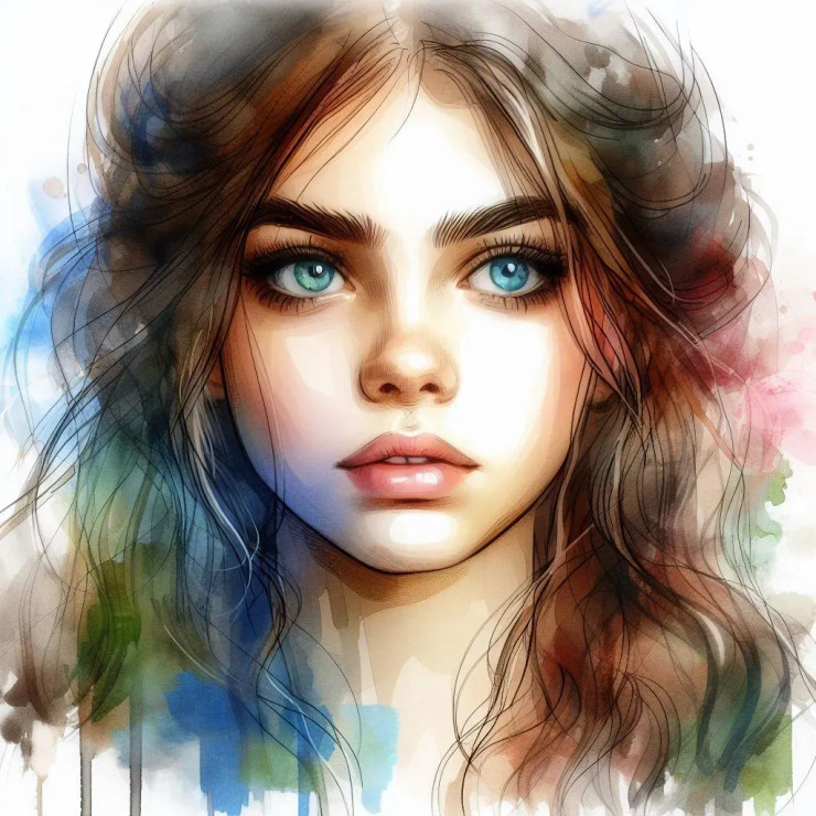 Water Colour Girl 2 (PRT-8991-105033) - Canvas Art Print - 60in X 60in